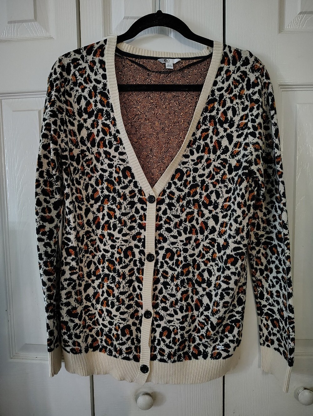 Volcom Women's Leopard Cardigan Sweater with Cream Trim